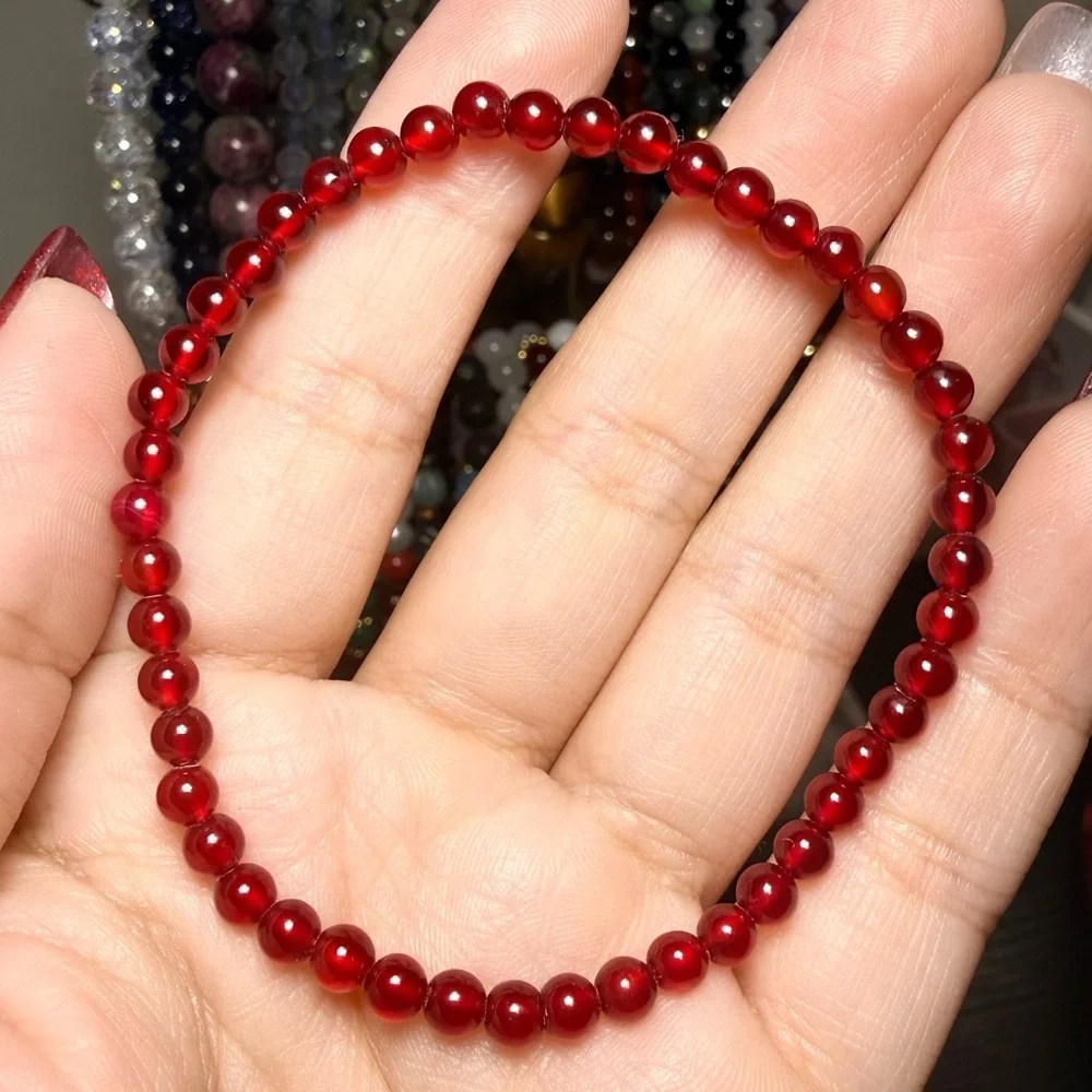 Red Jade Bracelet 4mm Stretch Minimal Stackable